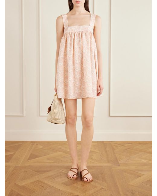 Matteau Natural Babydoll Printed Linen And Cotton-Blend Mini Dress