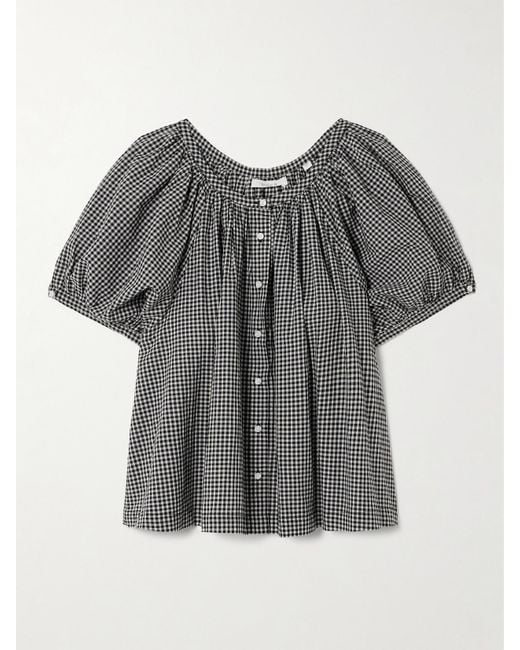 Doen Gray June Gathered Gingham Organic Cotton Blouse