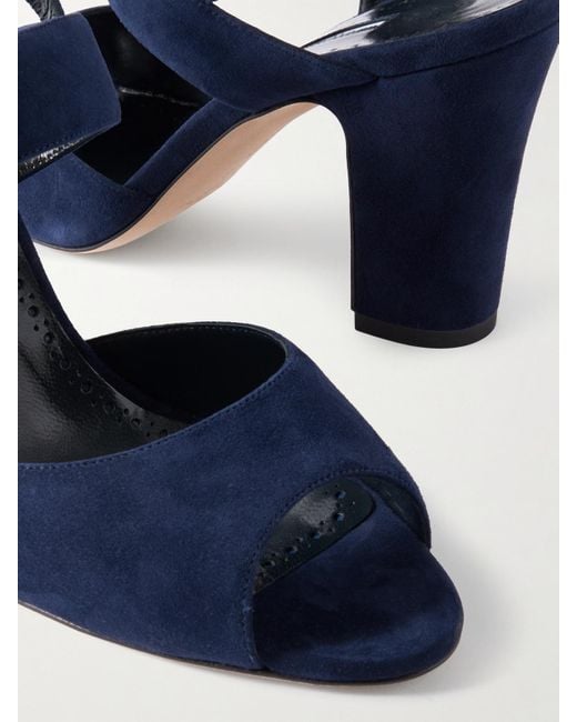 Manolo Blahnik Blue Khiko 90 Suede Slingback Sandals