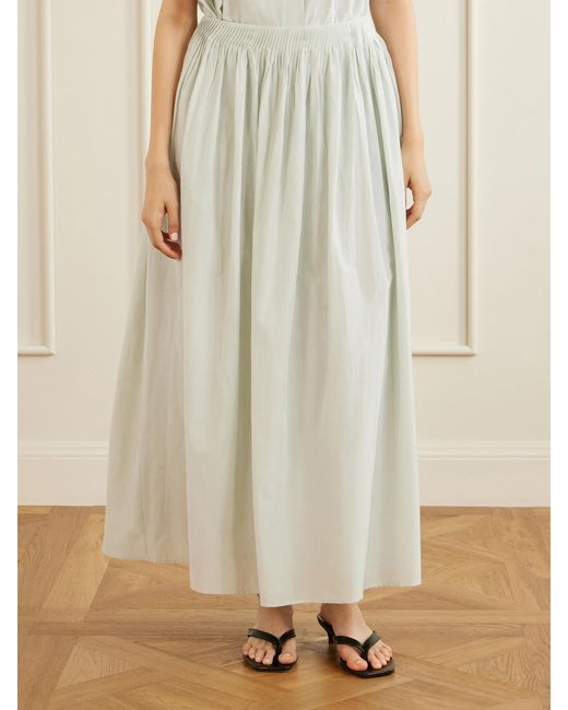 Loulou de Saison White Naya Gathered Cotton And Silk-Blend Maxi Skirt