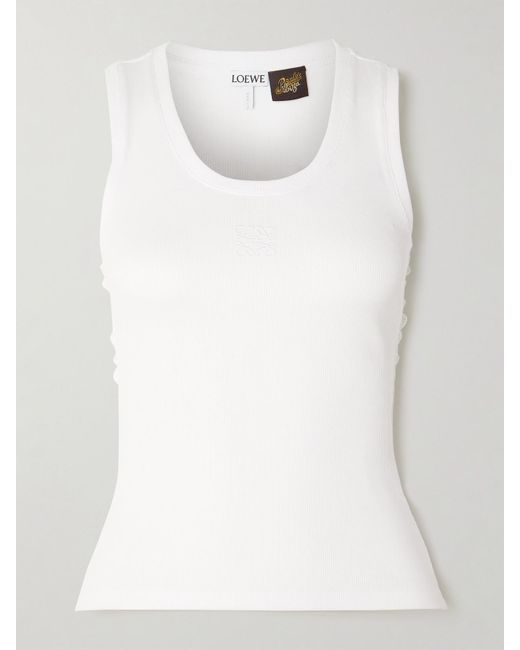 Loewe White Paula's Ibiza Cutout Corded Lace-Trimmed Ribbed Stretch Cotton-Jersey Tank