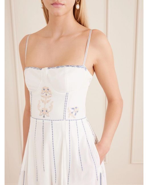 Emporio Sirenuse White Valya Embroidered Pleated Cotton-Poplin Midi Dress