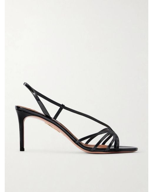 Aquazzura Metallic Talk To Me 75 Patent-Leather Slingback Sandals
