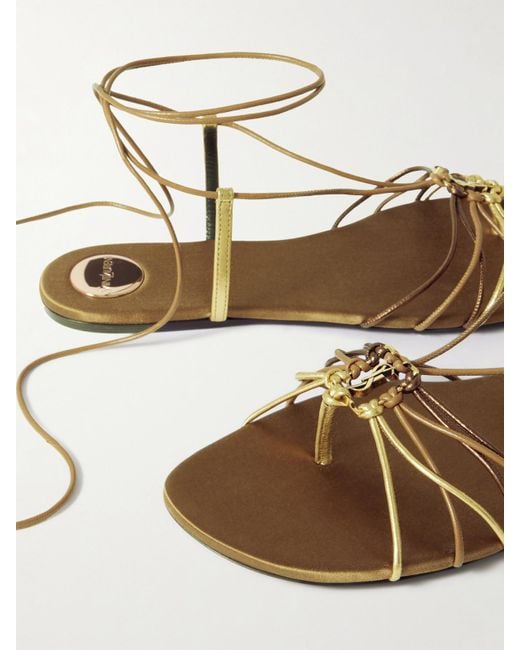 Saint Laurent Babylone Sandalen Aus Metallic-Leder Mit Verzierung