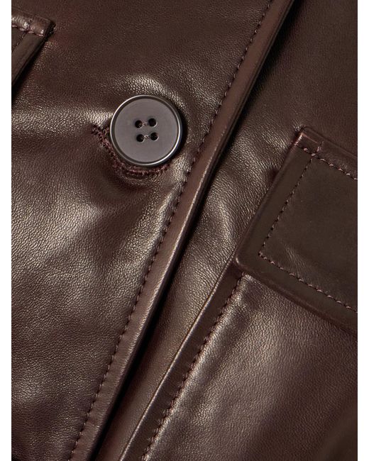 Nour Hammour Brown Ramona Belted Paneled Leather Jacket