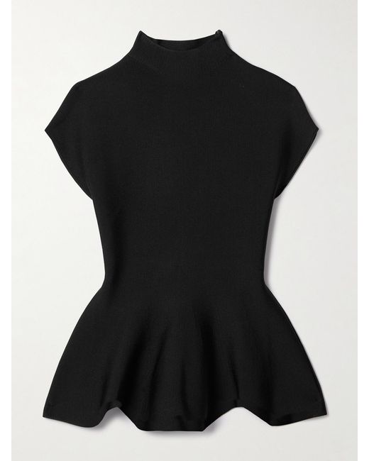 Khaite Black Andra Stretch-Knit Turtleneck Peplum Top