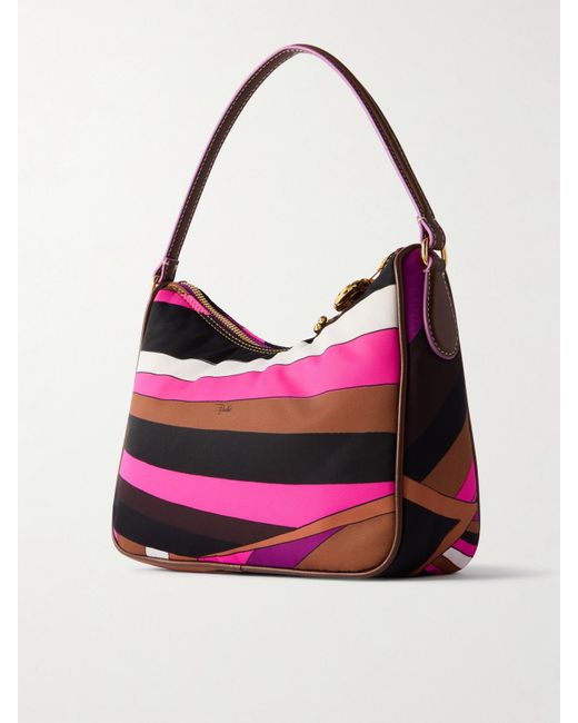 Emilio Pucci Pink Schultertasche Aus Wattiertem Shell Mit Lederbesätzen Und Print