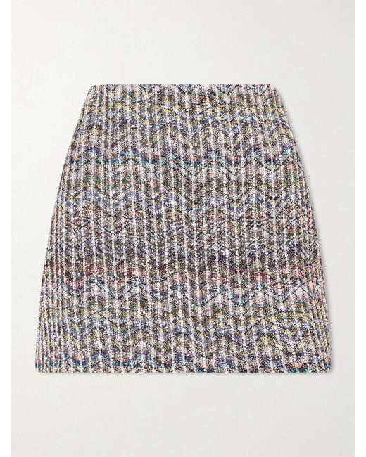 Missoni White Striped Metallic Crochet-Knit Mini Skirt