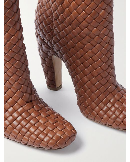 Bottega Veneta Brown Mini Lido Intrecciato Leather Ankle Boots