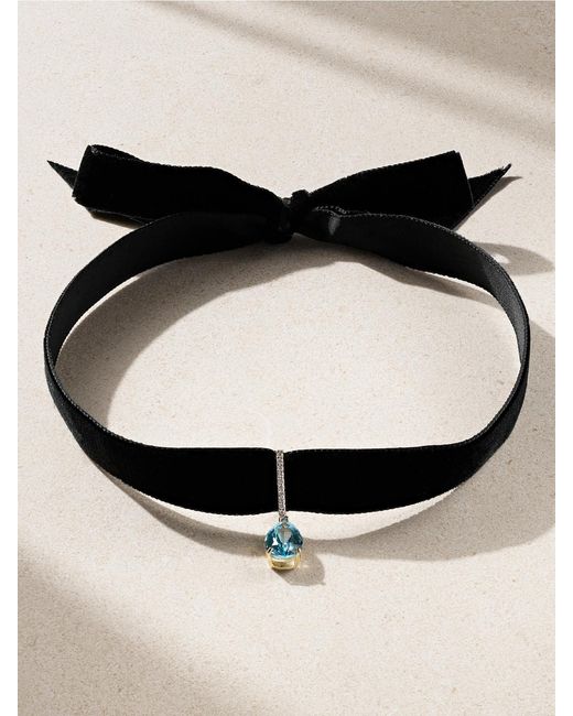 Mateo Black 14-Karat, Velvet, Topaz And Diamond Choker