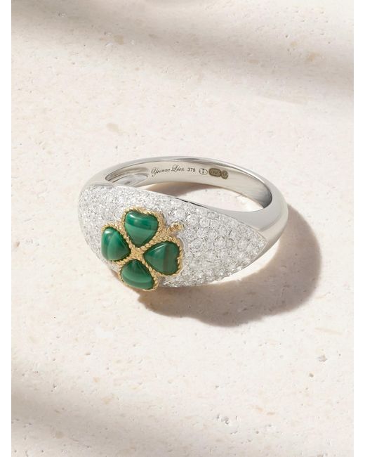 Yvonne Léon Natural Mini Bague Dôme Trèfle 9-Karat And, Malachite And Diamond Ring