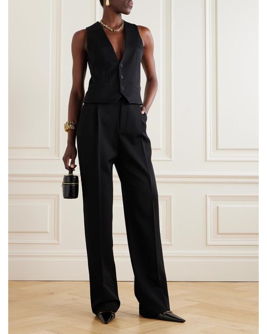 Saint Laurent Black Belted Grain De Poudre Wool Vest