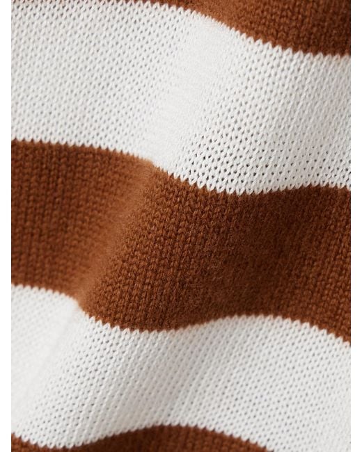 FRAME Brown Striped Cashmere And Cotton-Blend Polo Shirt