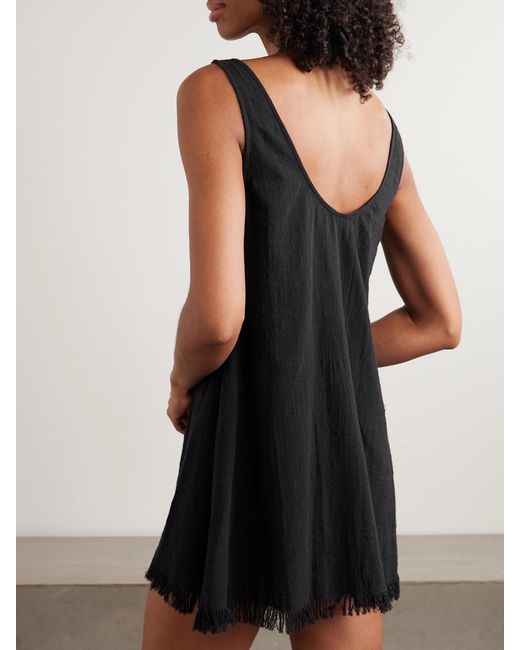 Staud Black Tillie Fringed Cotton-Gauze Mini Dress
