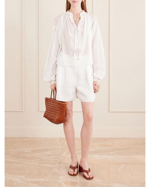 Thierry Colson White Guise Embroidered Cotton Blouse