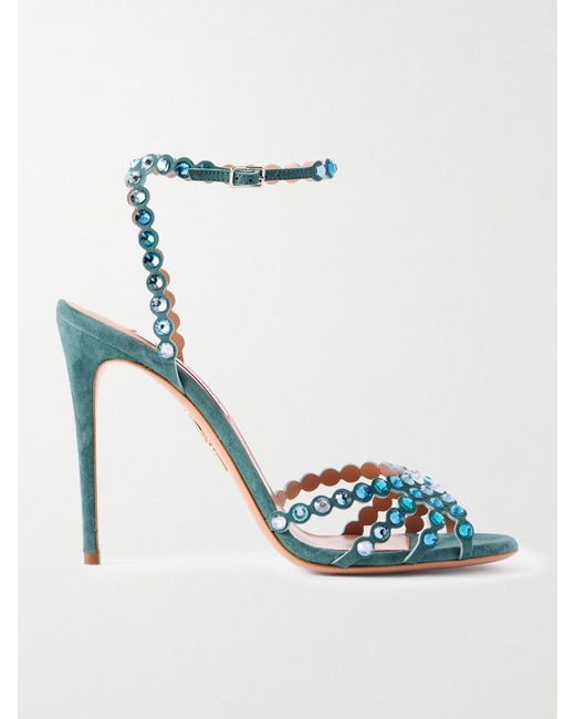 Aquazzura Blue Tequila 105 Crystal-Embellished Leather Sandals