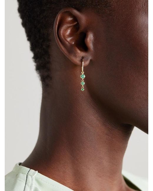 Jennifer Meyer Natural 3 Graduated Illusion 18-Karat, Emerald And Diamond Earrings
