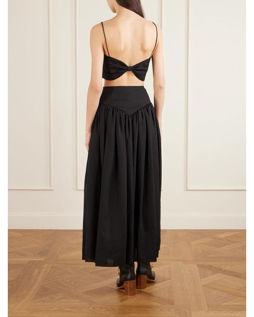 Gabriela Hearst Black Juniper Frayed Paneled Linen Midi Skirt