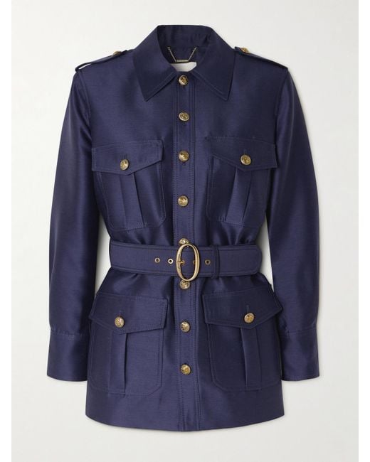 Zimmermann Blue Jacke Aus Einer Woll-Seidenmischung Mit Gürtel