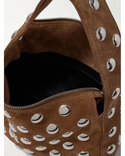 Khaite Brown Elena Small Studded Suede Shoulder Bag
