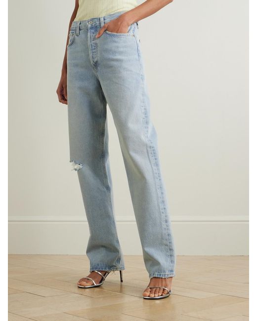 Agolde Blue Kelly Distressed High-Rise Straight-Leg Jeans