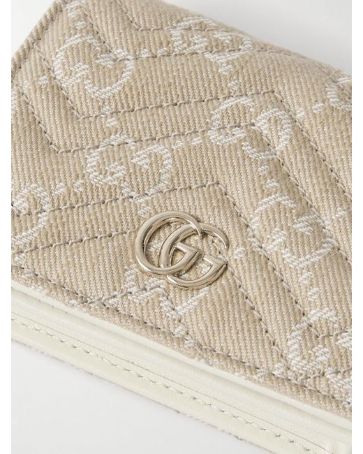 Gucci Natural Gg Marmont Quilted Canvas-Jacquard And Leather Wallet