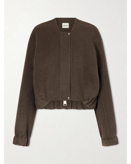 Khaite Brown Cordan Cropped Wool Bomber Jacket