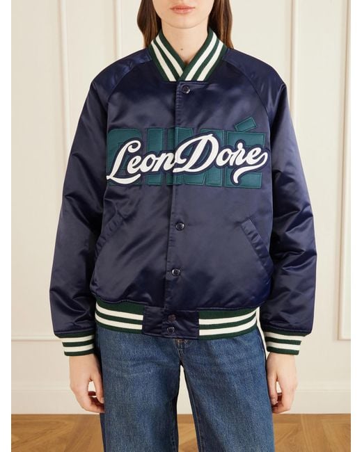 Aimé Leon Dore Blue Logo-Embroidered Satin Padded Varsity Jacket