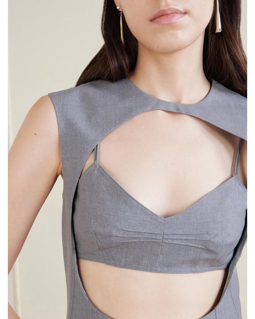 Jil Sander Gray Cut-Out Layered Wool Blouse
