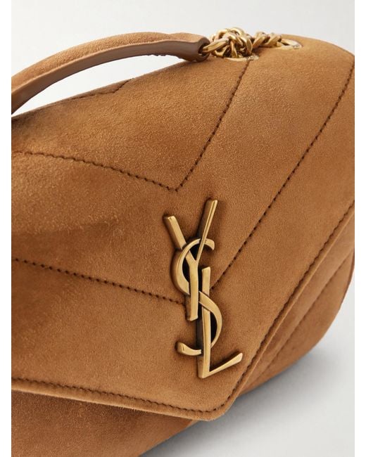 Saint Laurent Brown Loulou Cassandre-Embellished Suede Shoulder Bag