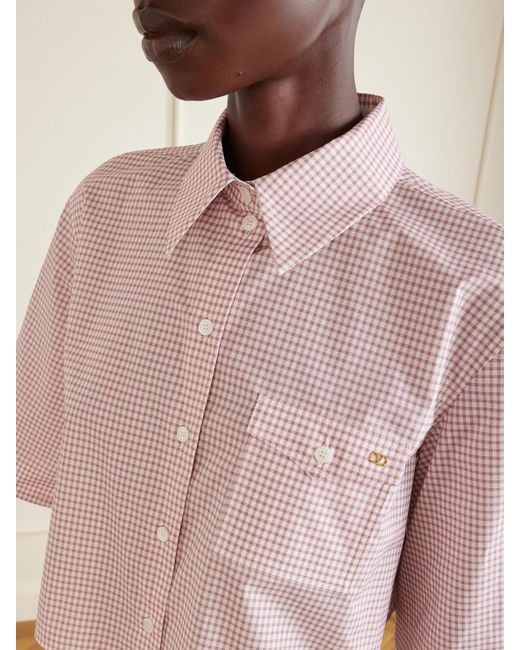Valentino Garavani Pink Vlogo-Embellished Cropped Checked Cotton Shirt