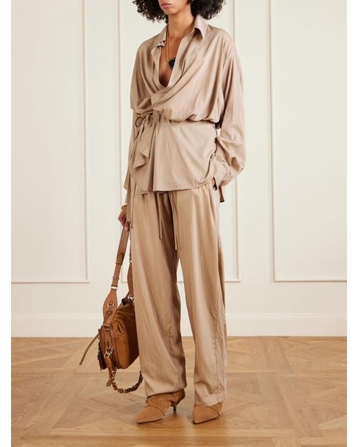 Isabel Marant Natural Inaya Satin Wide-Leg Pants