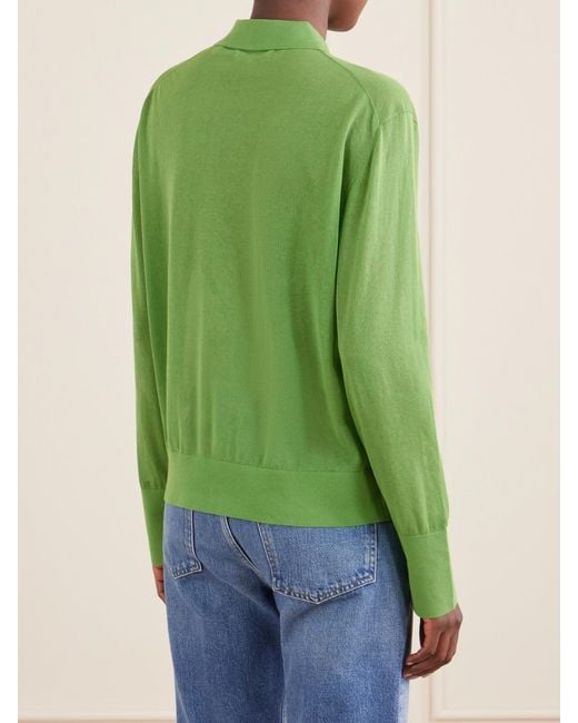 FRAME Green The Collared Cardi Cotton-Blend Cardigan