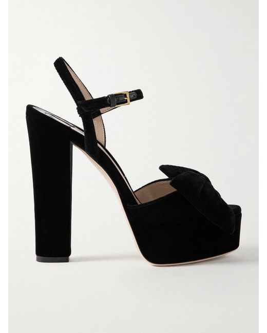 Tom Ford Black Brigitte Bow-Embellished Velvet Platform Sandals