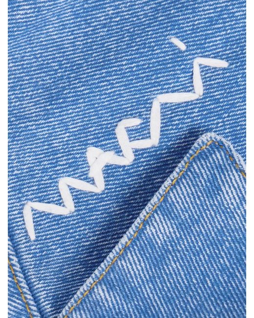 Marni Blue Embroidered Frayed Denim Shirt