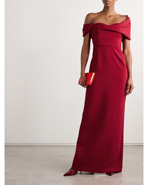 Carolina Herrera Red Off-The-Shoulder Draped Crepe Gown