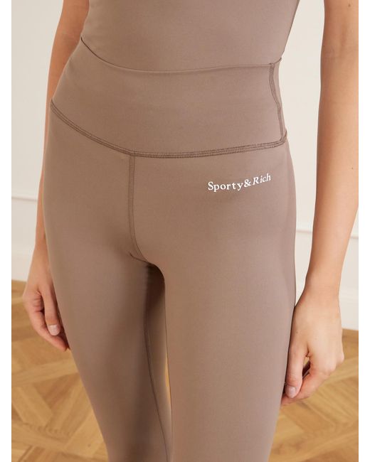 Sporty & Rich Natural Logo-Print Stretch-Jersey High-Rise Leggings