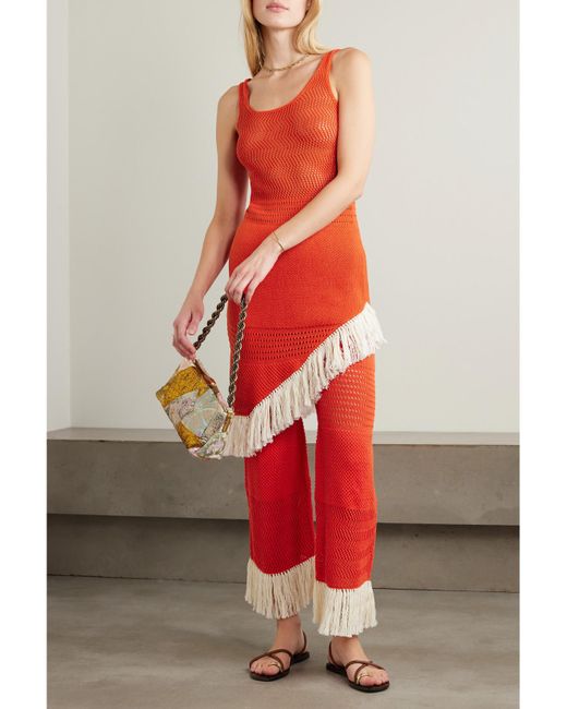 Escvdo Red Net Sustain Carisa Schlaghose Aus Baumwolle Mit Fransen