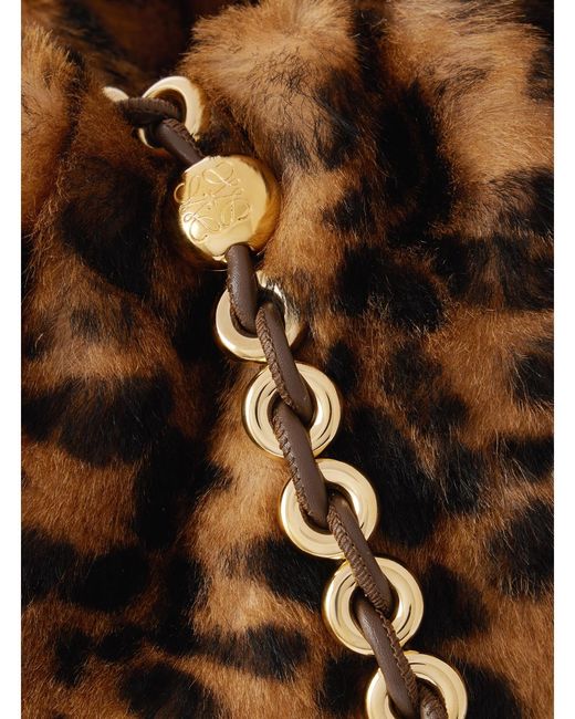Loewe Brown Flamenco Medium Leather-Trimmed Leopard-Print Shearling Clutch