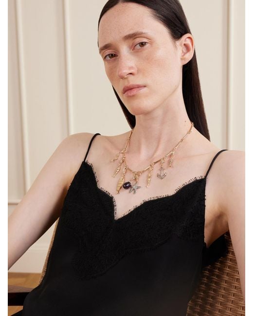 Lucy Delius Natural Show Your Bones 14-Karat Rhodium-Plated, Diamonds And Pearl Necklace