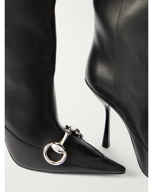 Gucci Black Boulevard Horsebit-Embellished Leather Knee Boots