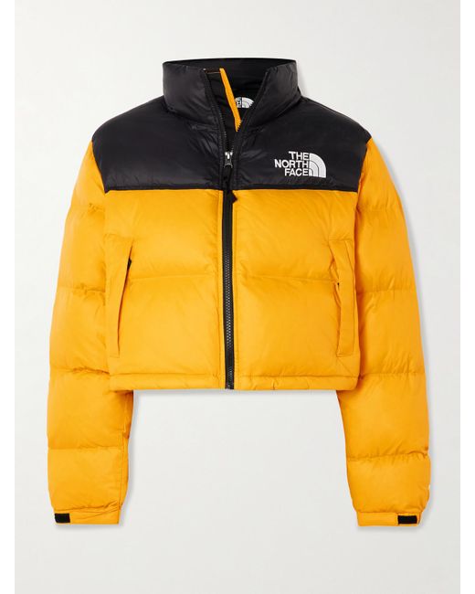 The North Face Orange Nuptse Two-Tone Cropped Quilted Shell Down Jacket