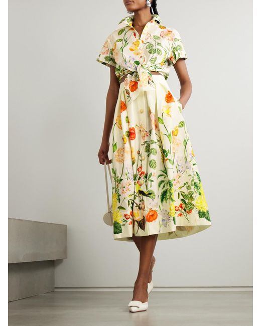 Cara Cara Metallic Asbury Cropped Tie-Front Floral-Print Cotton-Poplin Shirt