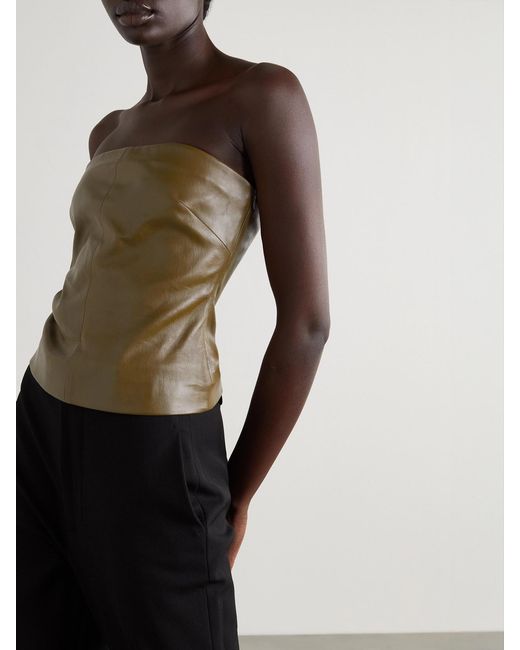 Rosetta Getty Green Strapless Leather Top