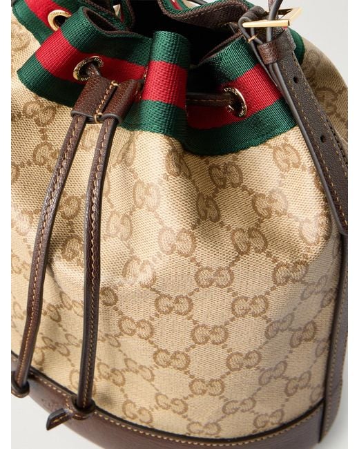 Gucci Natural Bucket Small Leather-Trimmed Printed Coated-Canvas Shoulder Bag
