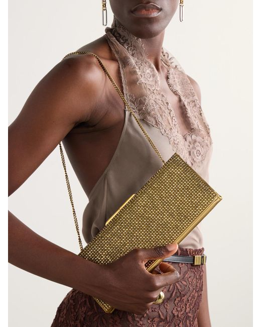 Saint Laurent Natural Midnight Clutch Aus Satin Mit Kristallen