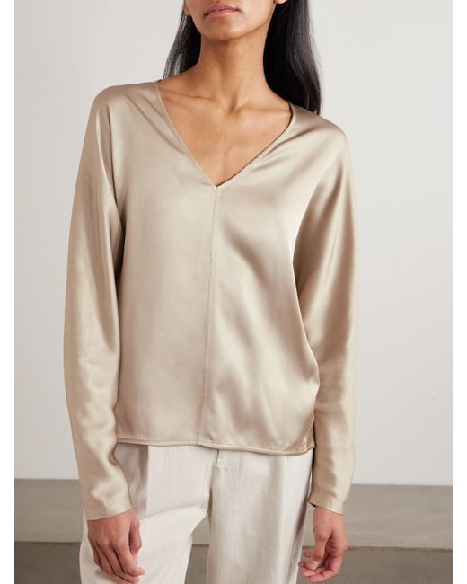 Brunello Cucinelli Natural Silk-Satin Blouse
