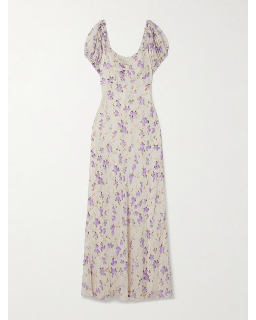 Robe Longue En Crêpe De Chine À Imprimé Fleuri Madara LoveShackFancy en coloris White