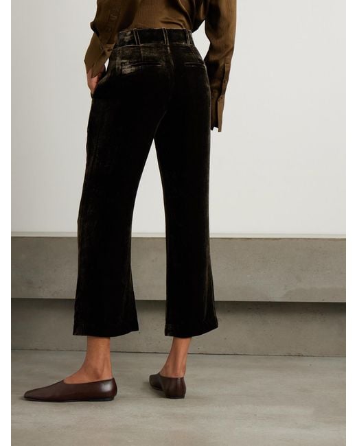 FRAME Black Cropped Velvet Flared Pants