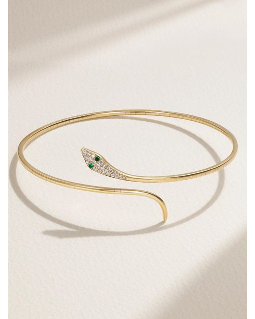Diane Kordas Natural Snake Armreif Aus 9 Karat Mit Smaragden Und Diamanten